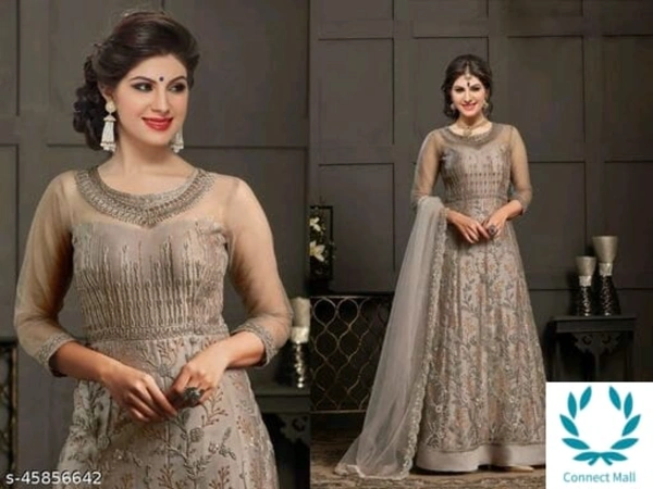HEAVY WORKED GOWN WITH BUTTER FLY NET AND DUPATTA - Free Size, Georgette, Embroidered, Pack Of :1